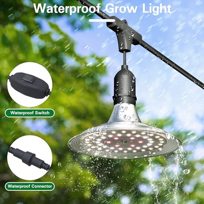 Outdoor Grow Lights with Timer, Full Spectrum Greenhouse Grow Lights with Timer, IP65 Waterproof String Grow Light Outdoor, UL Certified Daisy Chain LED Grow Light, 41FT - size: 12 Lights, style: 1 Timer