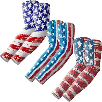 ROXUN Arm Sleeves Cooling UV Sun Protection Sport Compression for Men Women - color: America Flag-1+2+3