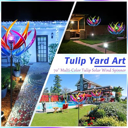 70 in Large Wind Spinners Outdoor, Solar Wind Sculpture, Purple - color: Purple and Blue
