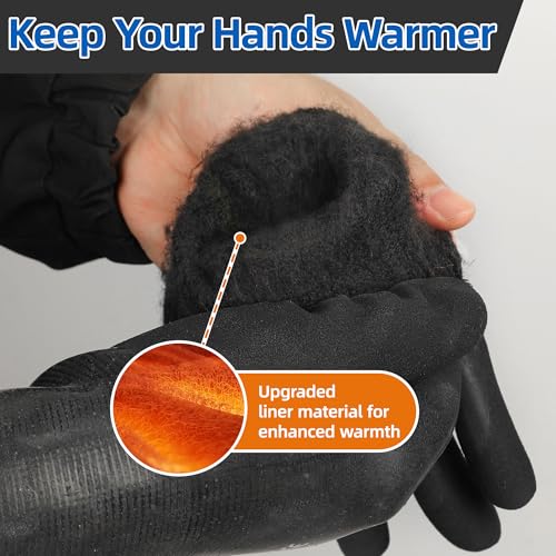 Schwer 2 Pairs 100% Waterproof Winter Work Gloves Latex Coated, CR3302-B, L - color: Winter Black, size: Large