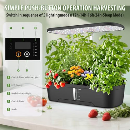 52 Pods Smart Hydroponics Growing System Indoor Herb Garden with Auto Timer - color: Black