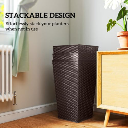 Outsunny 24 in Taper Tall Planters for Outdoor Plants Set of 3, Brown - color: Brown