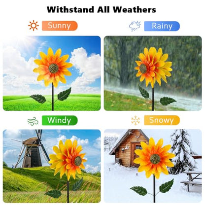 Viveta Sunflower Outdoor Wind Spinner, 4 Layers Metal Wind Spinners - color: Sunflower