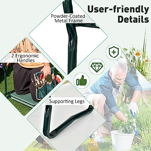 IRONMAX Foldable Garden Kneeler and Seat with Wide Soft Foam Pad, Green - color: Green, size: 16”L×8”W