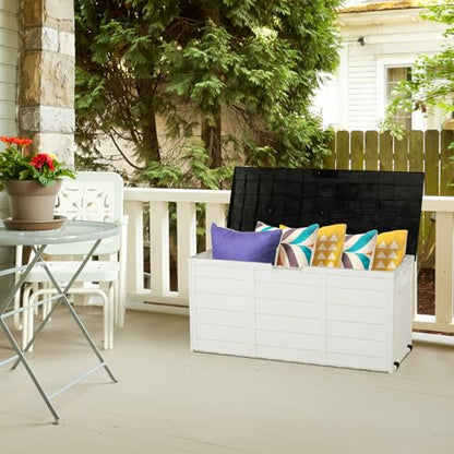 VINGLI 75 Gallon Weatherproof Outdoor Storage Box, White Body, Black Lib - color: White Body, Black Lib