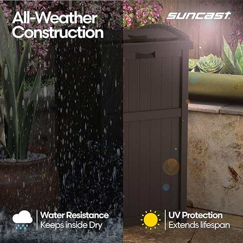 Suncast 33 Gal, Resin Hideaway Garbage Can with Secure Lid, Java Brown