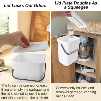 Compost Bin Kitchen, Includes 100 Trash Bags, Hanging Trash Can with Lid, Features Pet-Proof, Odor-Proof, and Quiet Opening/Closing. Suitable for Bathrooms/Bedrooms/Offices (White, 1.3Gal/5L) - color: White