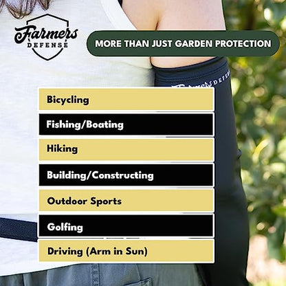 FARMER'S DEFENSE Gardening Arm Sleeves|UV Cooling Protective Sleeve Women & Men|Anti-Scratch Cover Sun UPF Outdoor Protection - Black - L/XL - color: Black, size: Large/Extra Large