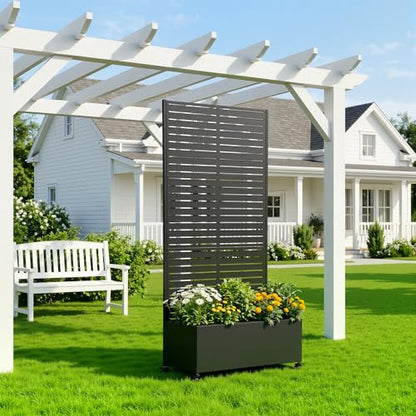 Pia Ricco Planter Box with Trellis, Privacy Planter for Climbing Plants - color: Black-louvered, size: Medium