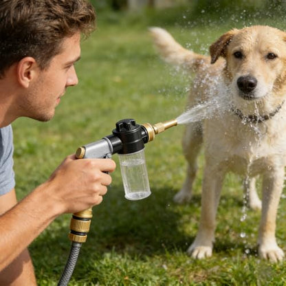 Hose End Sprayer Nozzle,Metal Car Wash Foam Gun with Soap Dispenser - color: Silver