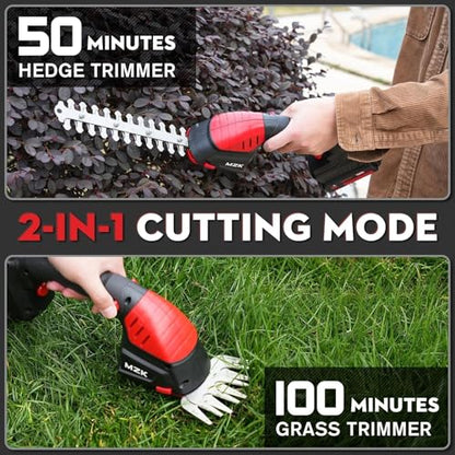 MZK 2-in-1 20V Pole Mini Hedge Trimmer & Grass Shear, 13ft Reach, Electric Hedge Trimmer with Extension Pole, Multi-Angle (1 Battery and Charger Included) (13FT)