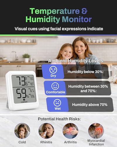BN-LINK Digital Hygrometer Indoor Room Thermometer with LCD, 2 Pack
