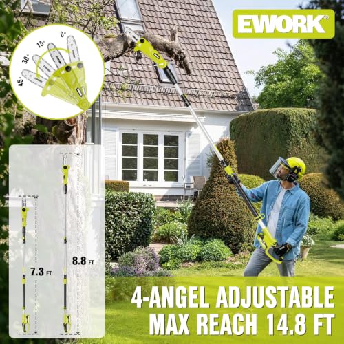 EWORK 20V 8" Cordless Pole Saws for Tree Trimming with Battery & Charger