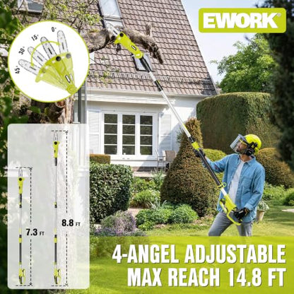 EWORK 20V 8" Cordless Pole Saws for Tree Trimming with Battery & Charger