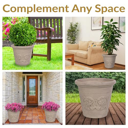 Sunnydaze Arabella 19.5'' Plastic Planter Pot for Plants, Beige - color: Beige, size: 19.5 in