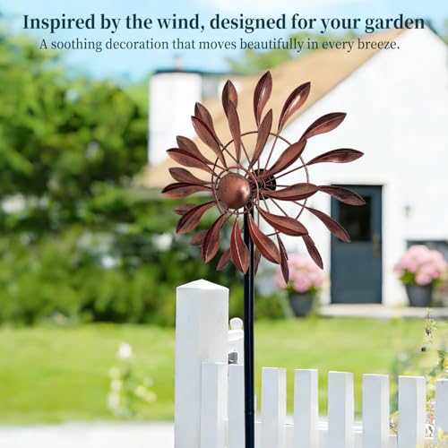 Copper Petal 360° Metal Wind Spinners Outdoor, 56.7" H - color: Copper