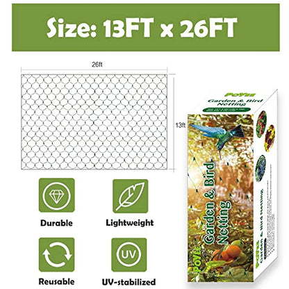 Bird Netting for Garden 13x26ft 0.4inch Mesh Green Garden Netting Protect Fruit Trees, Blueberry Bushes, Strawberry Plants, Vegetables, Flowers from Birds, Deer, Squirrels, Rabbits and Other Animals - size: 13x26ft, 0.4inchx0.4inch mesh
