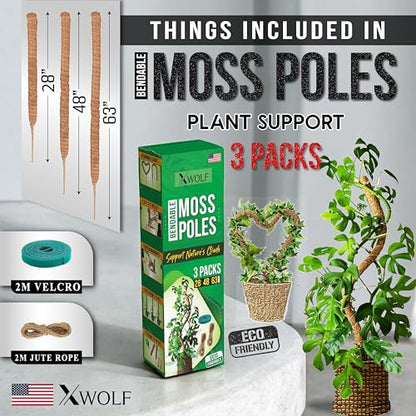 Moss Pole for Plants, 3 Pack of 28,48,63 inches