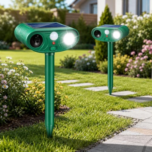 Raccoon Repellent Outdoor 2 Pack, Solar Ultrasonic Animal Repeller for Yard