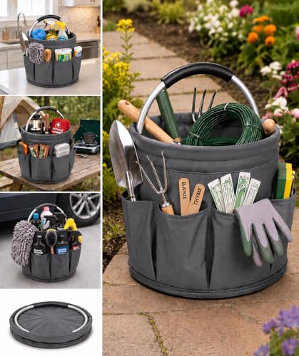 Garden Tool Organizer Tote with Non-Slip Handle – 4.5-Gallon Water - color: Gray