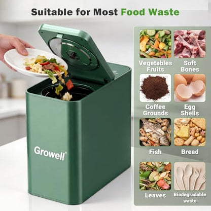 Growell 3.2L Electric Composter, Countertop Food Waste Indoor Compost Bin - color: Green