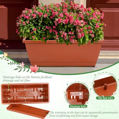 12Pcs 17Inches Rectangle Planter Box with Drainage Holes and Trays - color: Black