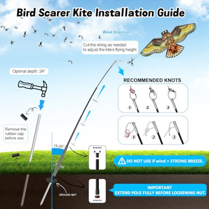 Bird Scarer Kite with 13ft Pole Bird Hawk Flying Kite-Owl Kite - color: multicoloured