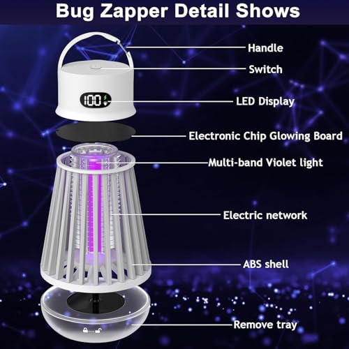 Bug Zapper Indoor Outdoor Mosquito Zapper, LED Rechargeable Fly Zappers