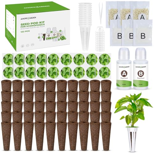 Ahopegarden 132pcs Hydroponic Pods Kit: Compatible with AeroGarden Herb Kits with 50 Grow Sponges, 50 Pods Lable, 12 Grow Baskets and Dome, 8 A&B Plant Food, Indoor Garden Kit Supplies for Most Brands - style: 132pcs Hydroponic Pod kits