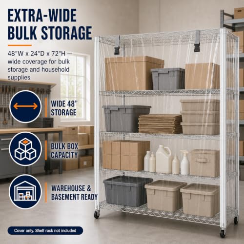 Wire Shelving Cover 48" x 24" x 72" Clear PVC Dustproof Storage Rack Cover - color: Transparent, size: 48" W x 24" D x 72" H