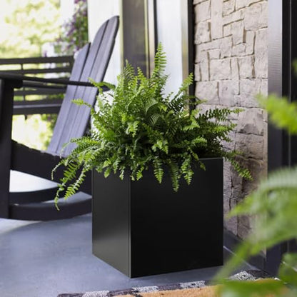 Galvanized Steel Planter Box 28 in Black Square Planters - color: Black, size: 28" L x 28" W x 28" H