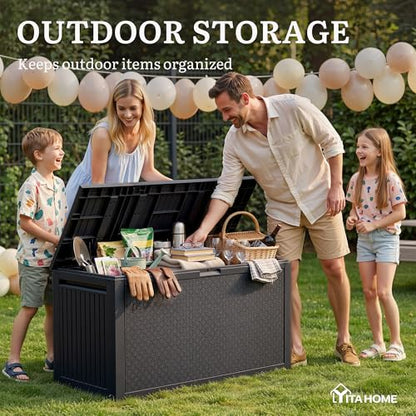 YITAHOME 95 Gallon Large Outdoor Deck Box - color: Black, size: 90 Gallon Maze Pattern
