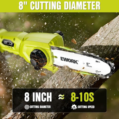 EWORK 20V 8" Cordless Pole Saws for Tree Trimming with Battery & Charger