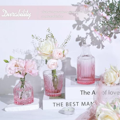 TBWIND Pink Glass Bud Vase Set of 24, Small Flower Vases - color: Pink-24pcs, size: 24Pcs
