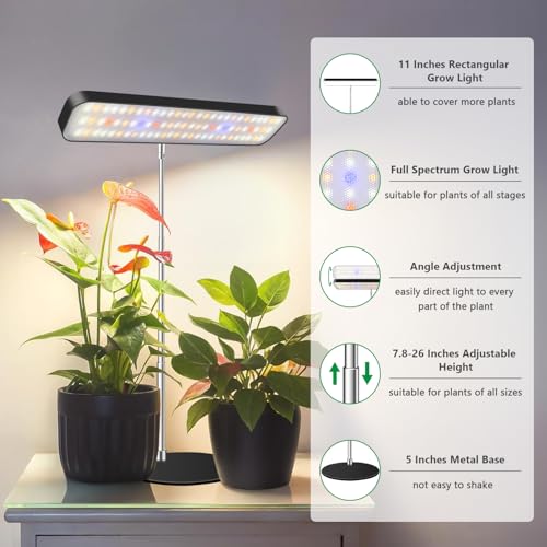 Aumtrly LED Grow Light Black, Full Spectrum Table Plant Light with Base - size: 1 Pack/black