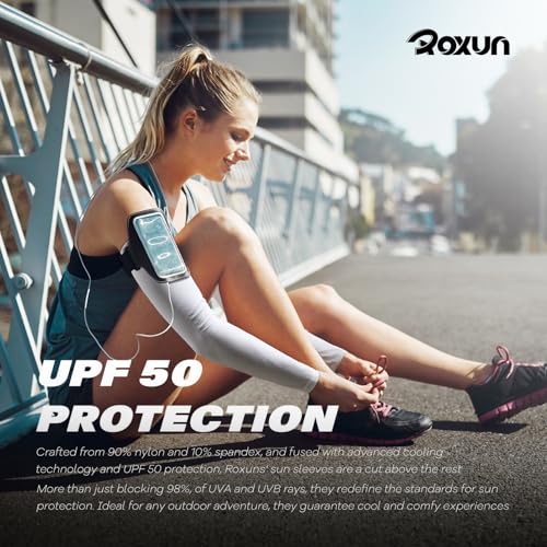 ROXUN Arm Sleeves Cooling UV Sun Protection Sport Compression for Men Women - color: Black+blue