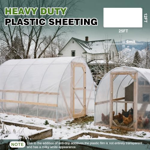 6 Mil Plastic Sheeting, 10x25 FT, Greenhouse Plastic - size: 10x25 FT