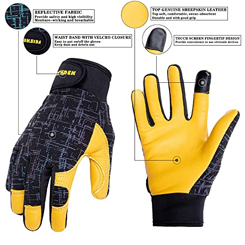 Kids Genuine Leather Work Gloves Age 2-12, Touchscreen, Reflective - color: Black, size: Medium (6-9 Years Old)