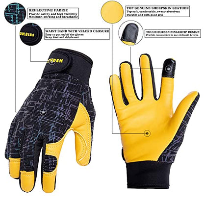 Kids Genuine Leather Work Gloves Age 2-12, Touchscreen, Reflective - color: Black, size: Medium (6-9 Years Old)