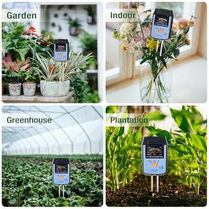 ALLOSUN Soil Moisture Meter for Plants, 4 in 1 Soil pH Tester/pH Meter for Water/Light Meter for Plants, Indoor, Garden, Farm, Lawn, No Battery Required