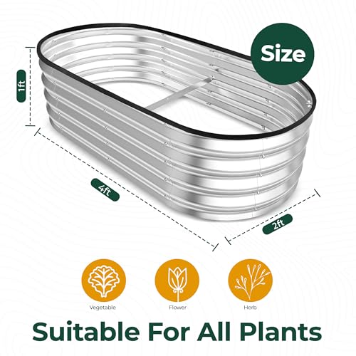 Utopia Home Galvanized Raised Garden Bed 4x2x1 Ft, Pack of 2 Silver - color: Silver, size: 4 Ft (Pack of 2)