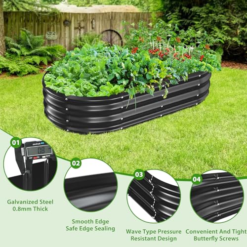 TBMLC Oval Black Galvanized Planter Box, Metal Raised Garden Bed 5X2.7X1 FT - color: Black, size: 5X2.7X1 FT