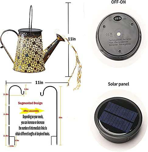 Solar Watering Can Light,Large Metal Hanging Garden Decorative Lights - color: Yellow