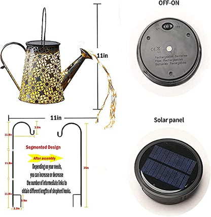 Solar Watering Can Light,Large Metal Hanging Garden Decorative Lights - color: Yellow