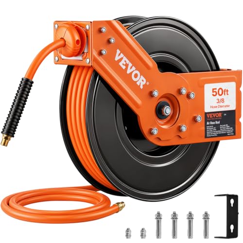 VEVOR Retractable Air Hose Reel 3/8 IN x 50 FT Hybrid Air Hose Max 300PSI - style: Open Reel