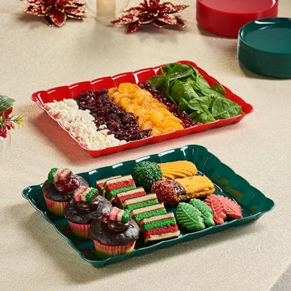 Plasticpro Plastic Serving Trays - Serving Platters Rectangle 9X13 Disposable Party Dish Includes 8 Red Christmas Trays - color: Red