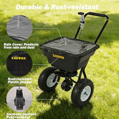 Broadcast Spreader, Capacity Lawn Spreader & Fertilizer Spreader, Rustproof Poly Hopper, Adjustable Drop Rate, All-Terrain Pneumatic Tires, Epoxy-Coated Frame for Lawn Care (80lb) - size: 80lb