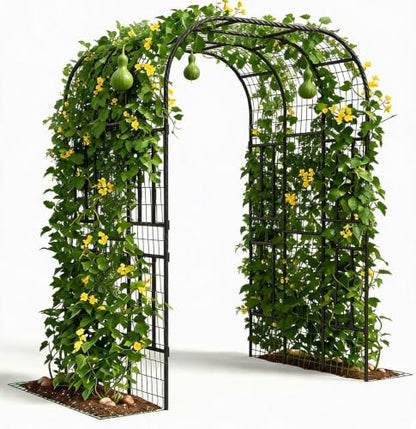Metal Garden Arch Trellis, 7.3 Ft Black for Raised Beds, Plant Support for Cucumbers & Climbing Vegetables - size: U-Insert-Fit 7.3 x 5 x 4 Ft