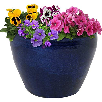 Sunnydaze Chalet 14.5" Ceramic Plant Pot, Imperial Blue Glaze