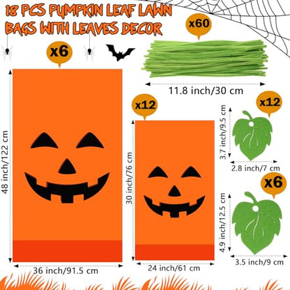 Maitys 18 Pcs Halloween Pumpkin Lawn Leaf Bags with Felt Leaves Reusable